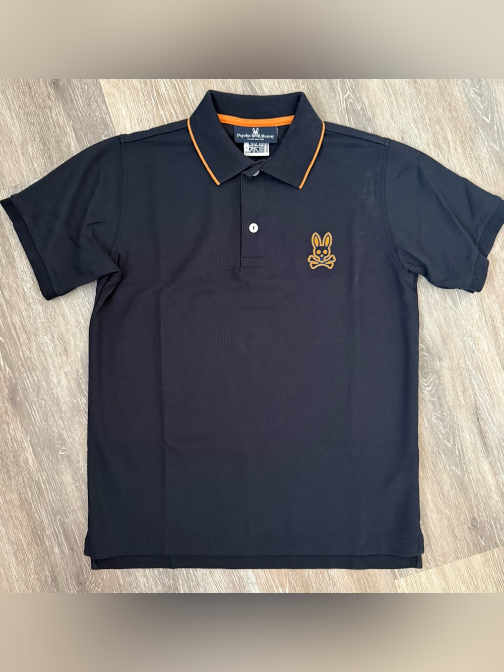 Psycho Bunny Boys Navy Polo with Orange Trim Size L 14-16